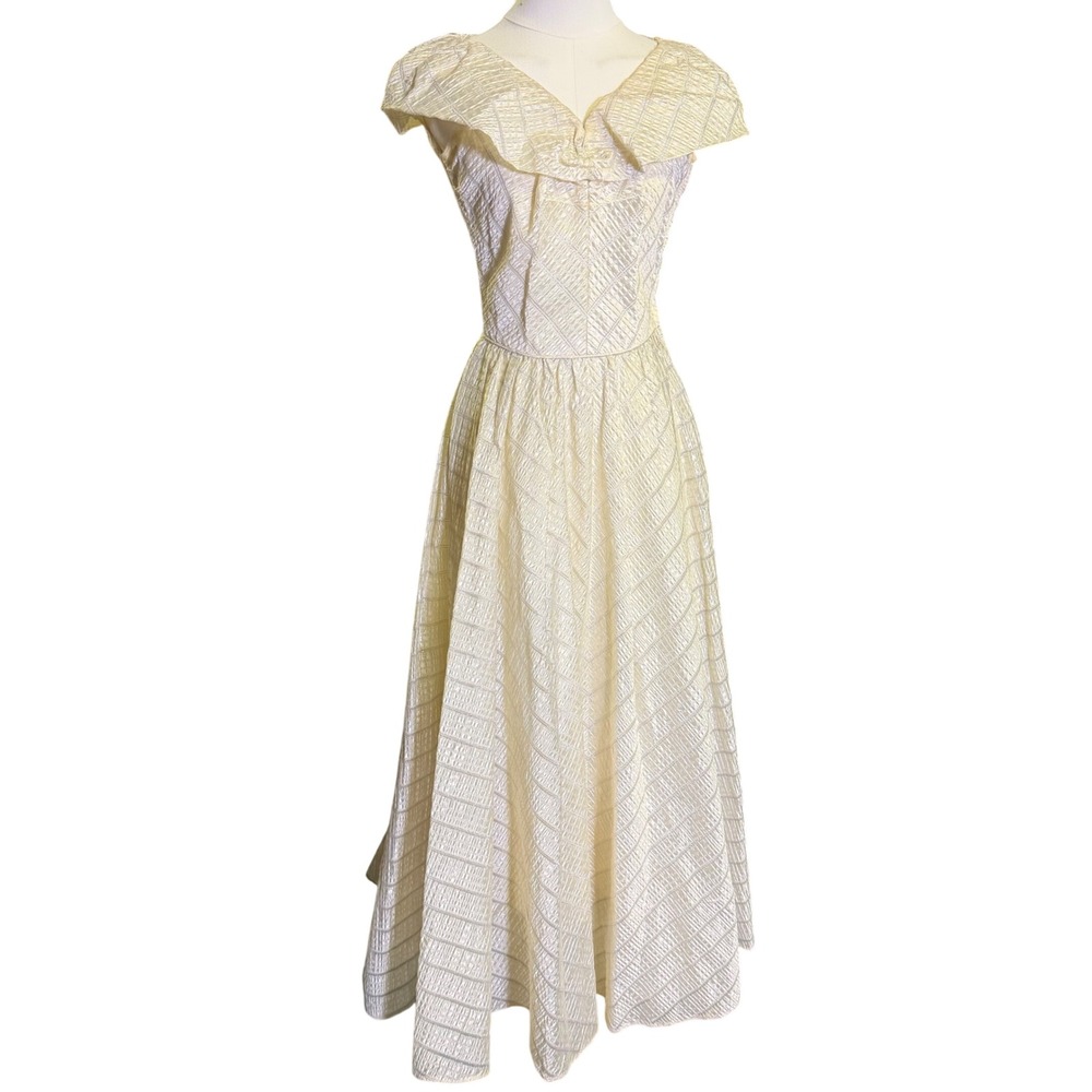 Vintage Brocade Ball Gown Women S Gold Good Metallic Off Shoulder 1950s Maxi